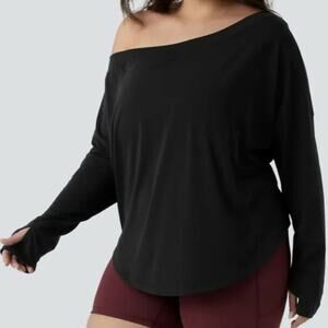 Sz 3X HALARA Black One Shoulder Long Slv HiLo Quick Dry Padded Shelf Bra Top